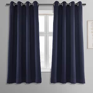 Navy Blue Rod Pocket Room Darkening Curtain - 50 in. W x 63 in. L (1 Panel)