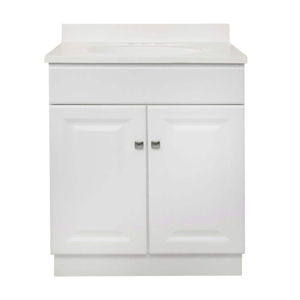 Wyndham 31-Inch White Freestanding Bathroom Vanity with Marble Top