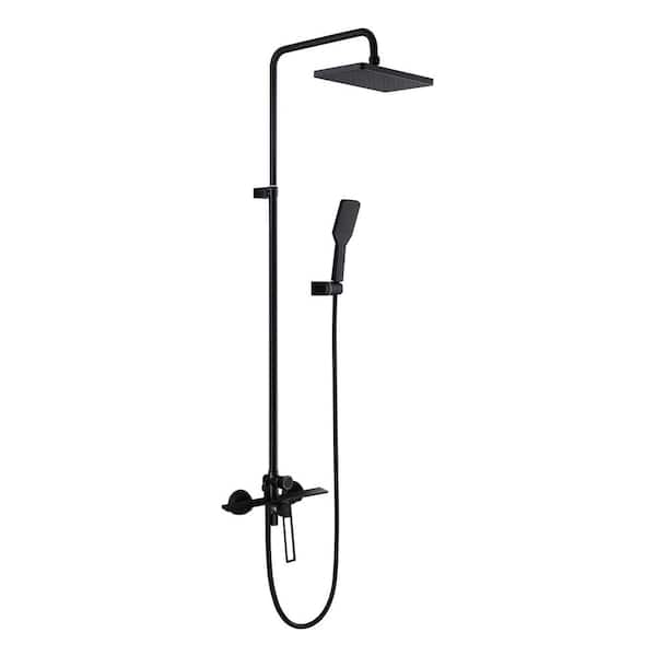 FLG Single Handle 1-Spray Tub and Shower Faucet 1.8 GPM Wall Mount Exposed Shower System Set in. Matte Black Valve Included
