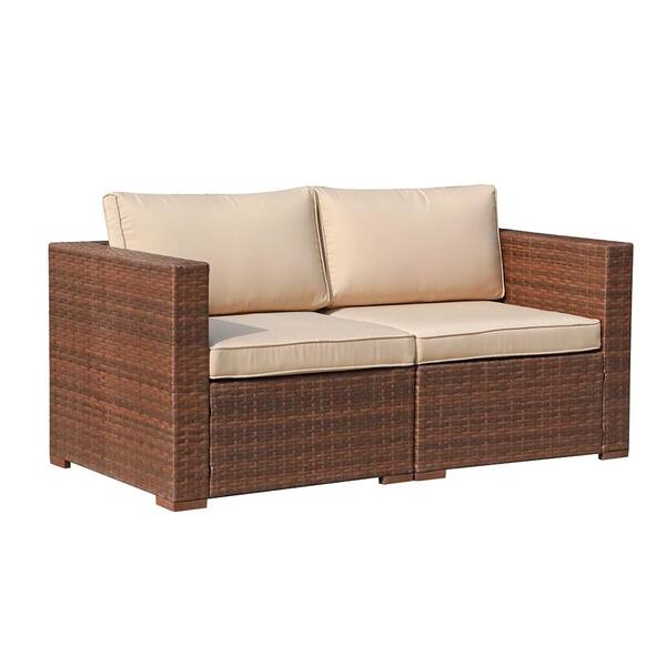 freestyle patiorama wicker outdoor sectional set with beige cushions