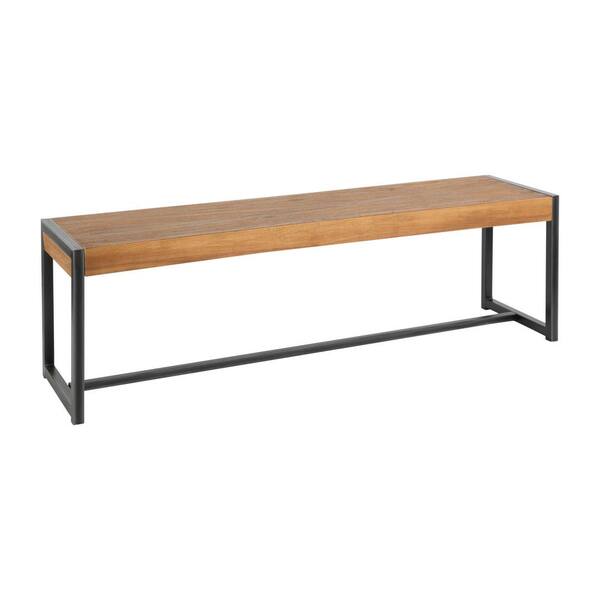 Lumisource Java Industrial Antique Metal and Brown Teak Wood Bench