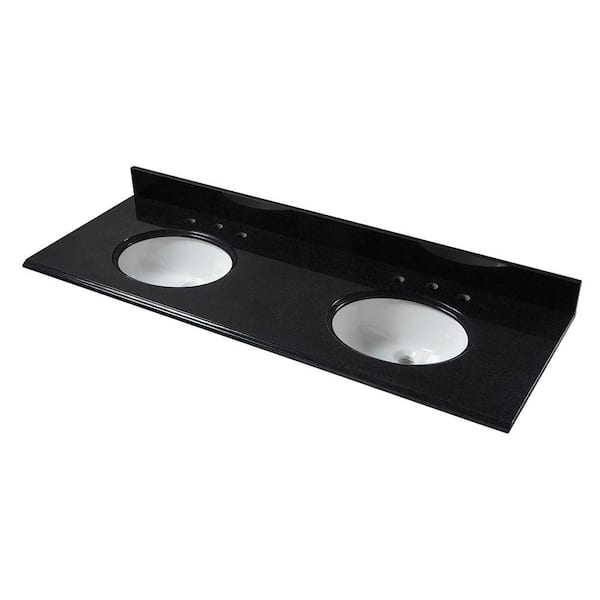 Pegasus 61 in. W Granite Vanity Top in Black with Double White Bowls and 8 in. Faucet Spread
