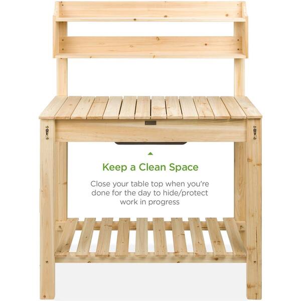 Best Choice Products 18 In X 58 In X 55 25 In Wooden Potting Bench Table With Dry Sink Sky5676 The Home Depot