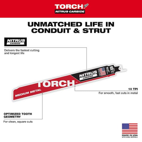 Milwaukee 9 in. 10 TPI TORCH Nitrus Carbide Teeth Medium Metal