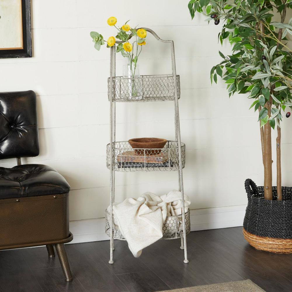 Off-White Metal 3-Tier Elliptical Basket Shelving Unit