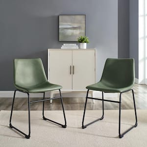 18 in. Green Low Back Metal Frame Dining Chair with Faux Leather Seat (Set of 2)