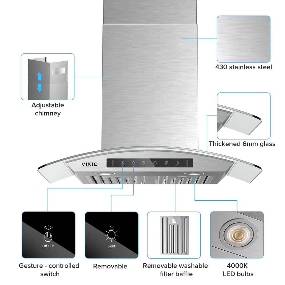 30-Inch Silver Stainless Steel Wall Mounted Range Hood with Charcoal Filter
