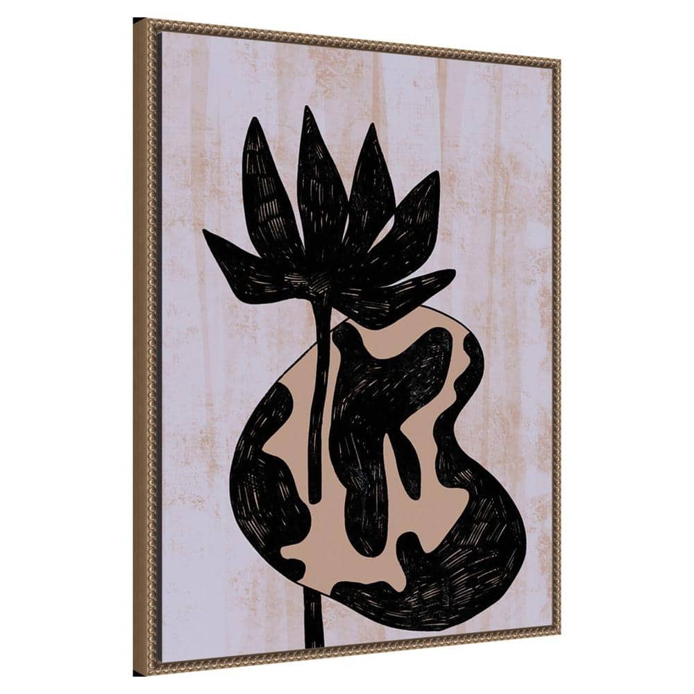 Abstract Lotus in Beaded Bronze Framed Canvas Wall Art