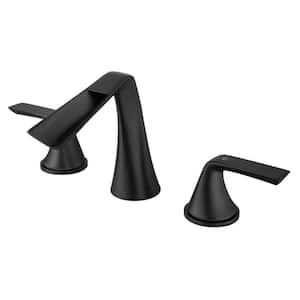 8 in.Widespread 3 Hole 2 Handle Bathroom Sink Faucet with Waterfall Bath Sink Lavatory Supply Lines Hose in Black