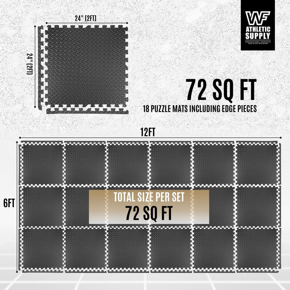 Extra Thick Black Interlocking Exercise Foam Mats, 3/4-Inch Thickness