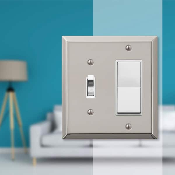 Metallic 2 Gang 1-Toggle and 1-Rocker Steel Wall Plate - Polished Nickel