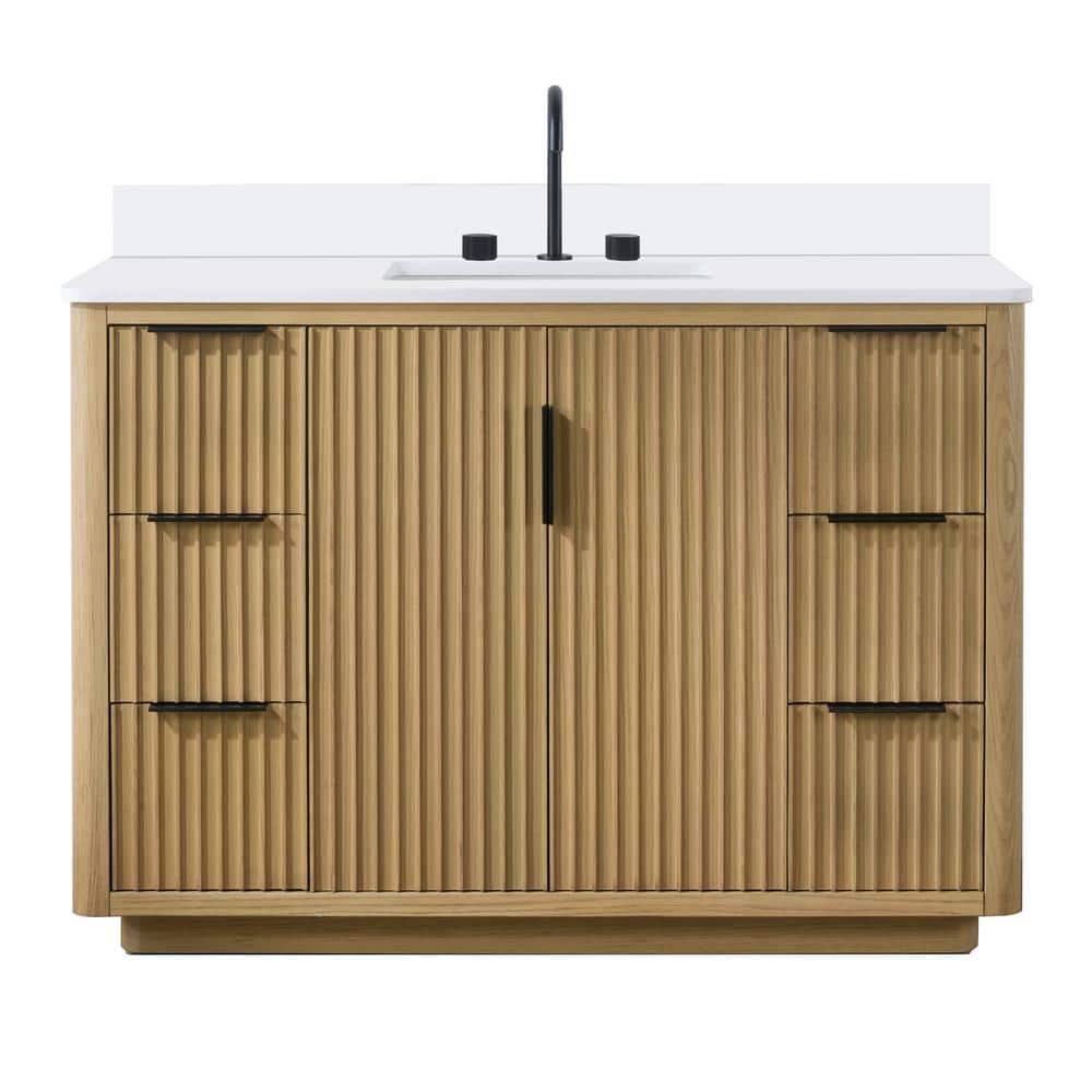 Evelyn 49 in. W x 22 in. D x 34.2 in. H Single Freestanding Bathroom Vanity in Nature Oak with Quartz Countertop price history on PriceWatchPro