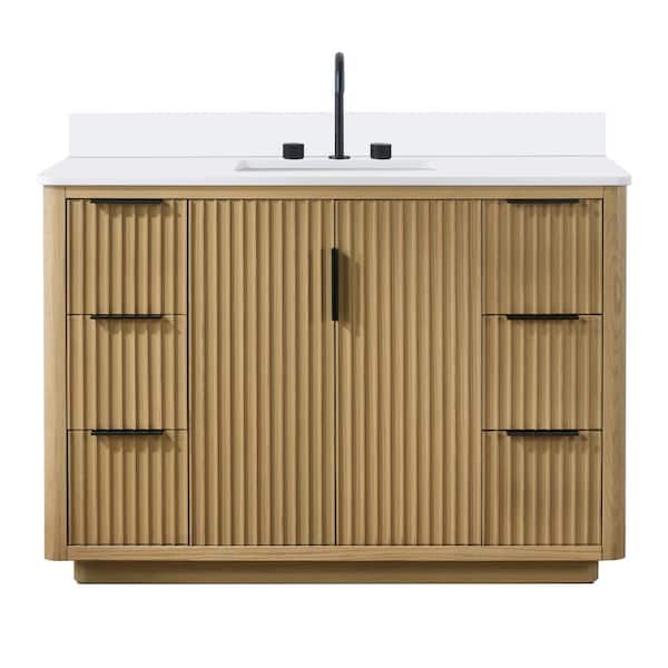 BATHLYN Evelyn 49 in. W x 22 in. D x 34.2 in. H Single Freestanding Bathroom Vanity in Nature Oak with Quartz Countertop