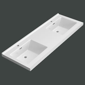 60 in. W x 22 in D Solid Surface Rectangular Double Sink Vanity Top in White With Backsplash for 60 inch Bath Cabinet