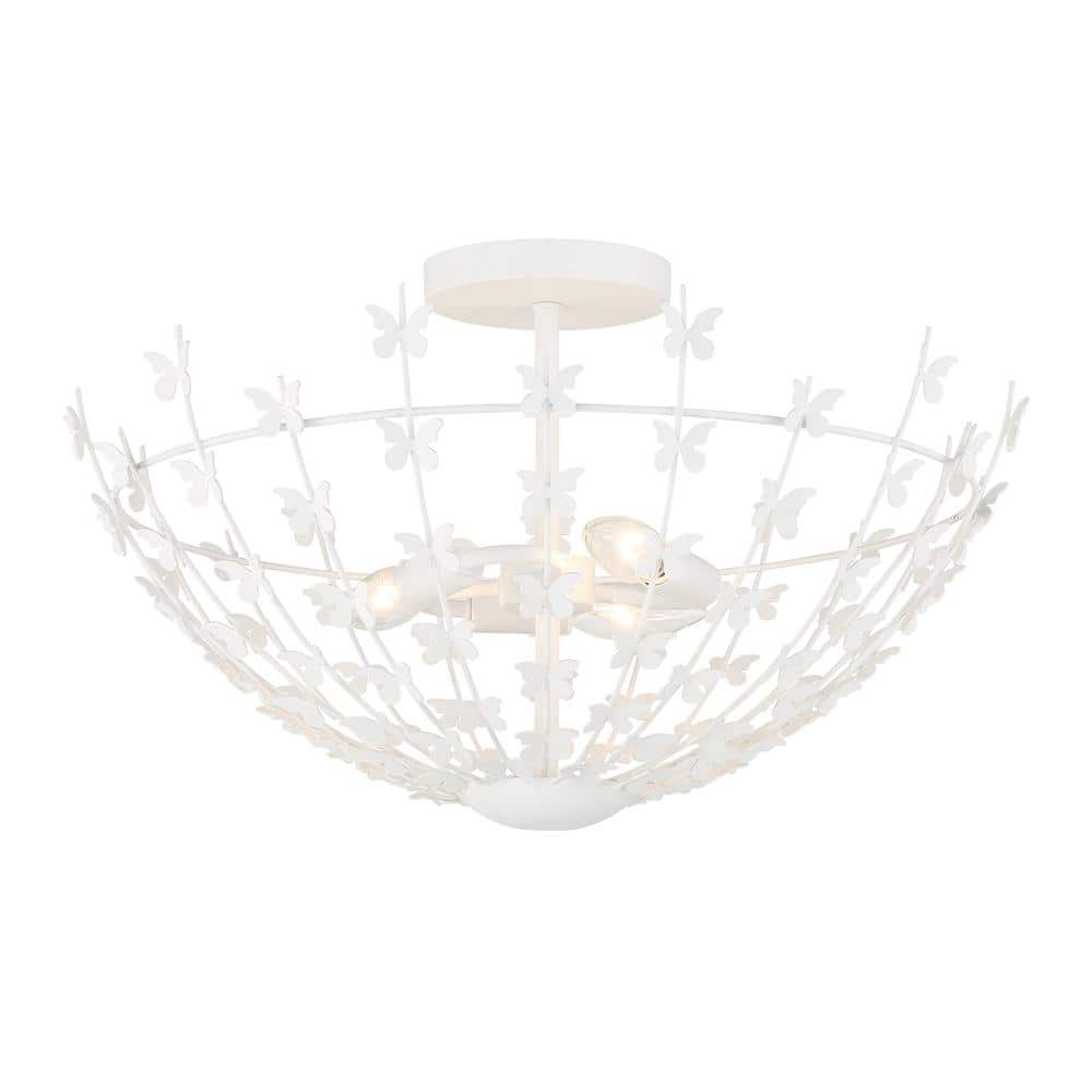 Bisque White Butterfly 3-Light Bowl Ceiling Light