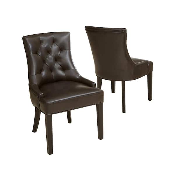 Noble House Hayden Brown Leather Tufted Dining Chairs (Set of 2)