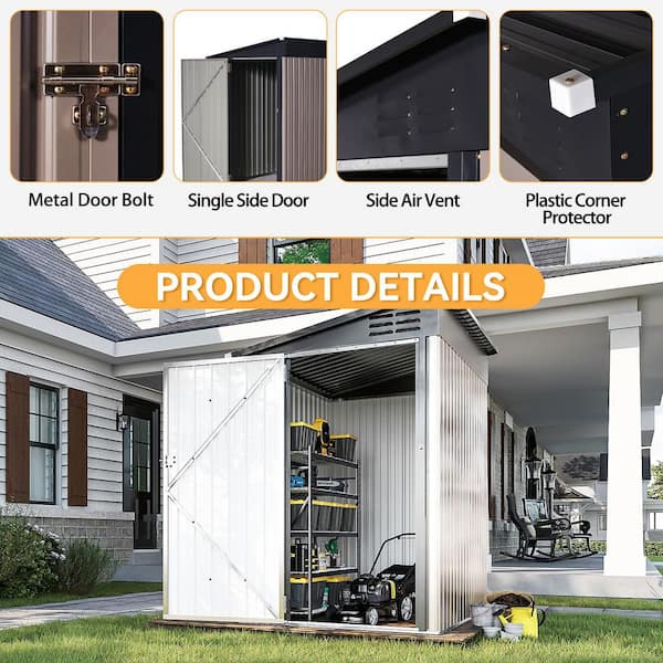 Sizzim 6 ft. W x 4 ft. D Outdoor Brown Lean-To Storage Metal Shed
