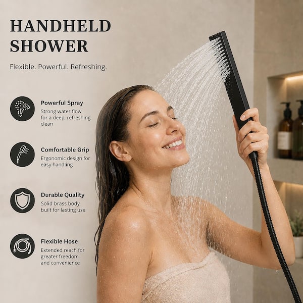 Waterfall Spout Single Handle 3-Spray Square High Pressure Tub and Shower Faucet in Matte Black (Valve Included)