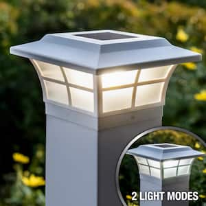 Prestige 5 in. x 5 in. Outdoor White Vinyl LED Solar Post Cap ( 2-Pack)