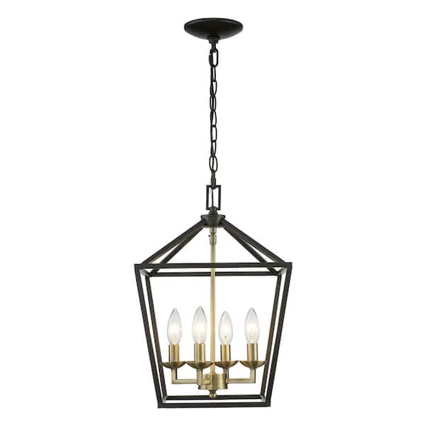 Home Decorators Collection Weyburn 4 Light Black And Gold Caged Farmhouse Dining Room Chandelier Lantern Kitchen Pendant Lighting 46201 Bk Gd - Home Depot Decorators Collection Lighting