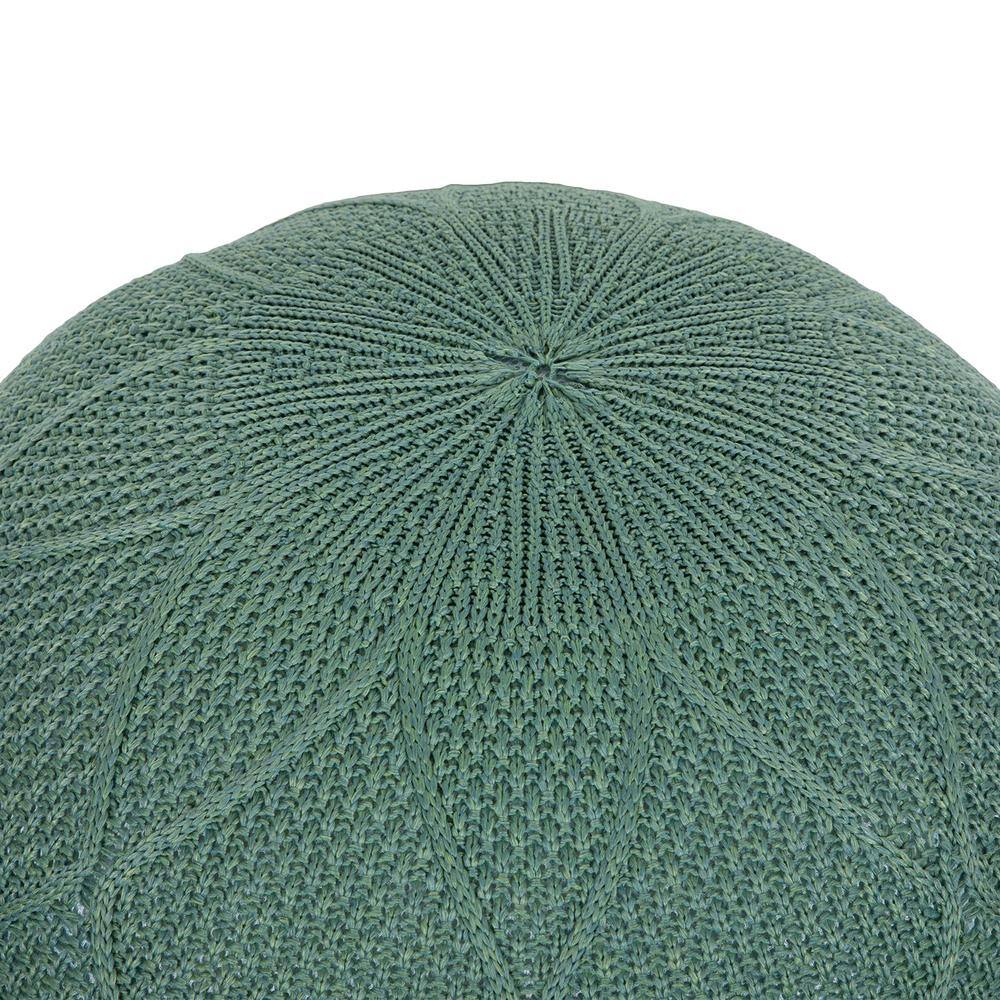 Green Knitted Round Pouf Ottoman with Polyurethane Foam