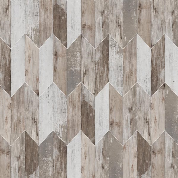 Florida Tile Home Collection Painted Wood Beige Chevron 6 in. x 24 in. Porcelain Floor and Wall Tile (4.08 sq. ft./Case)