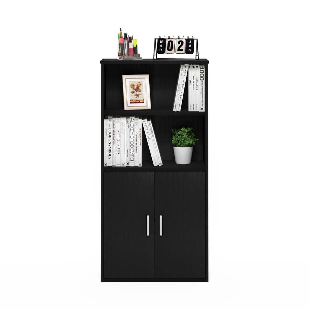 Adjustable Black Oak Storage Cabinet with Doors