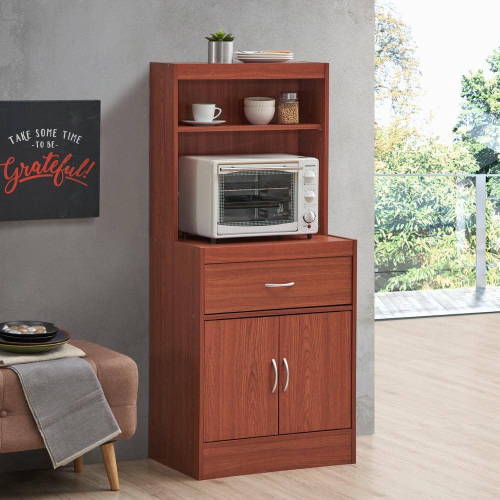 Versatile Cherry Wooden Kitchen Cabinet with Open Shelves and Enclosed Storage