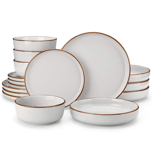16-Piece Gray Stoneware Dinnerware Set (Service for 4) Sesame Speckles Pattern Dinner Set with Plates and Bowls