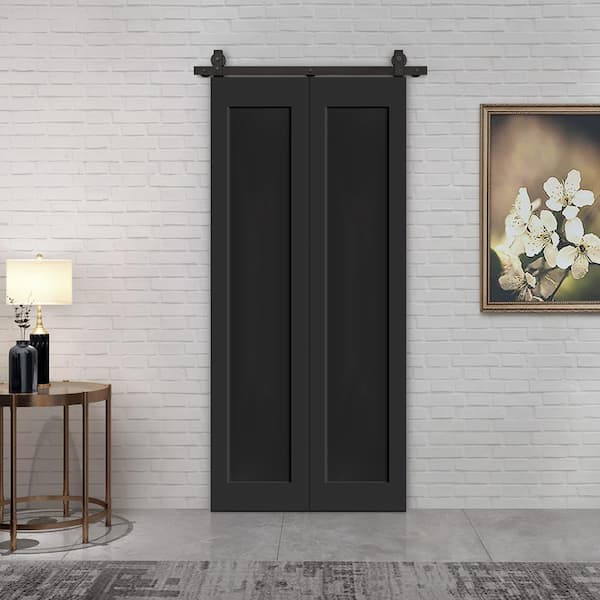CALHOME 32 in. x 80 in. 1-Panel Shaker Hollow Core Black Composite