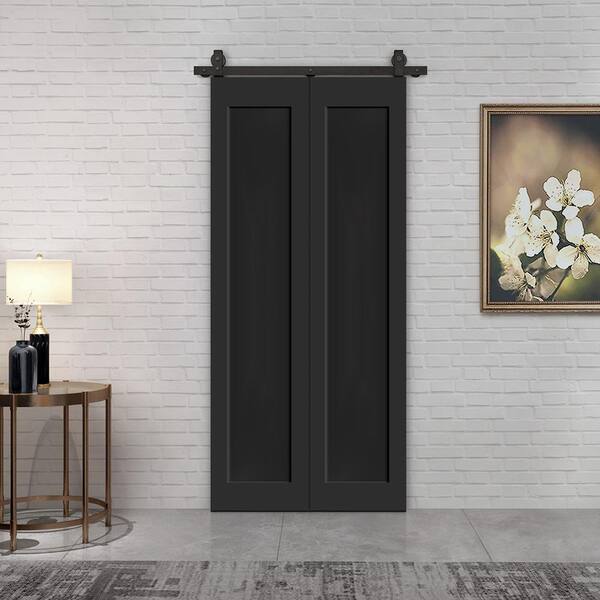 CALHOME 32 in. x 80 in. 1-Panel Shaker Hollow Core Black Composite