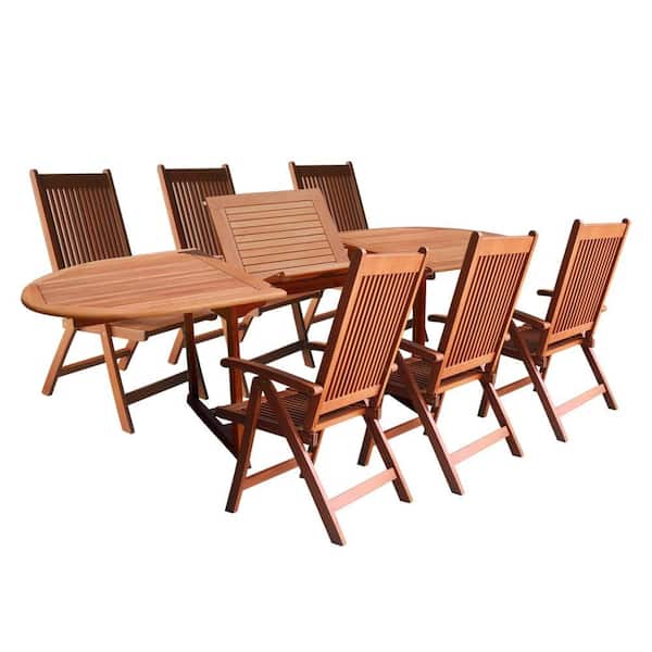 Vifah Eucalyptus 7-Piece Patio Dining Set with Oval Extension Table