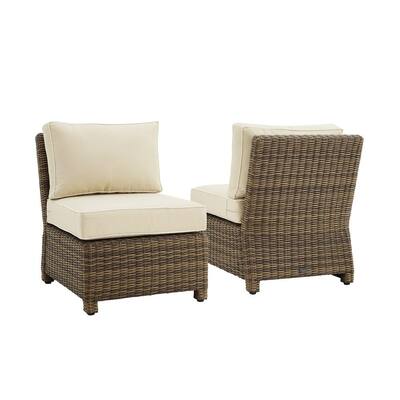 Bradenton Weathered Brown Wicker Outdoor Armless Lounge Chair with Sand Cushions (2-Pack)
