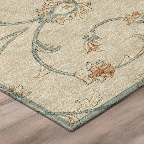 Chantille Machine Washable Indoor/Outdoor Abstract ACN3079 Flax 8 ft. x 8 ft. Round Rug
