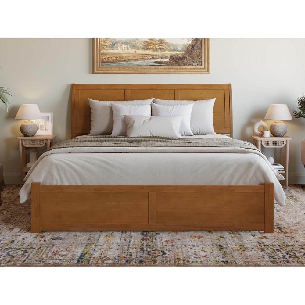 Portland Light Toffee King Wood Platform Bed with Storage Drawers
