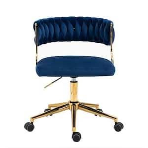 Modern Velvet Metal Frame Swivel Ergonomic Upholstered Task Chair in Navy Blue with Adjustable Height (set of 1)