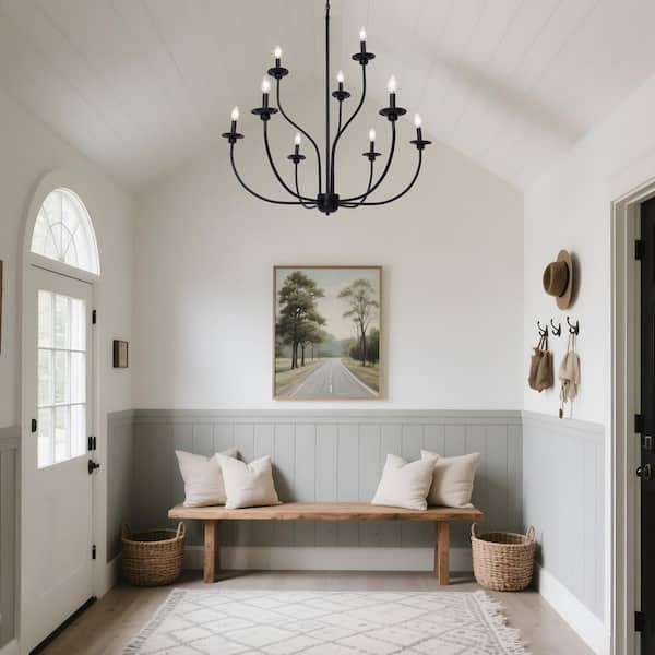 39.4 in. Black Tiered Candlestick Chandelier Modern 9-Light Classic Large Dining Hanging Ceiling Light with 96 in. Chain