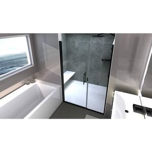 Illusion 44 in. to 45.25 in. x70 in. Semi-Frameless Hinged Shower Door with C-Pull Handle in Matte Black and Clear Glass