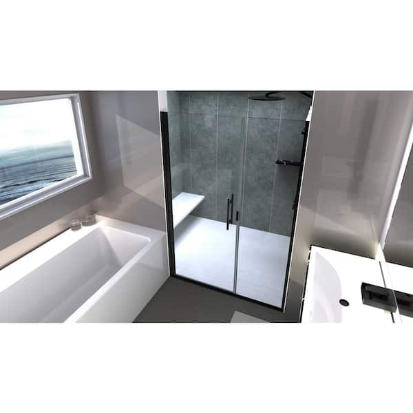 Illusion 48 in. to 49.25 in. x70 in. Semi-Frameless Hinged Shower Door with C-Pull Handle in Matte Black and Clear Glass