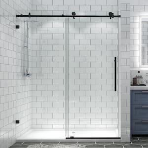 Victoria 56-60 in. W x 74 in. H Sliding Frameless Shower Door in Black Finish with Clear Glass