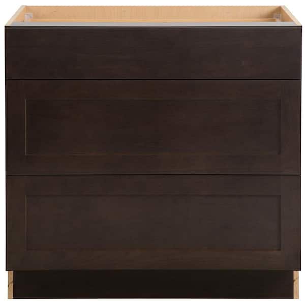 Hampton Bay Edson Shaker Assembled 36 in.x 34.5 in.x 24.5 in. Base Cabinet with 3-Soft Close Drawers in Dusk