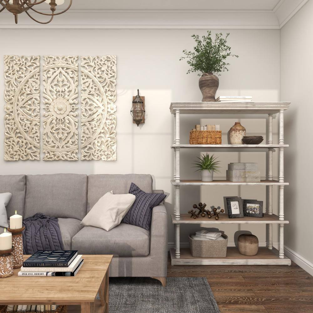 Rustic White and Brown Wood 5-Tier Shelving Unit