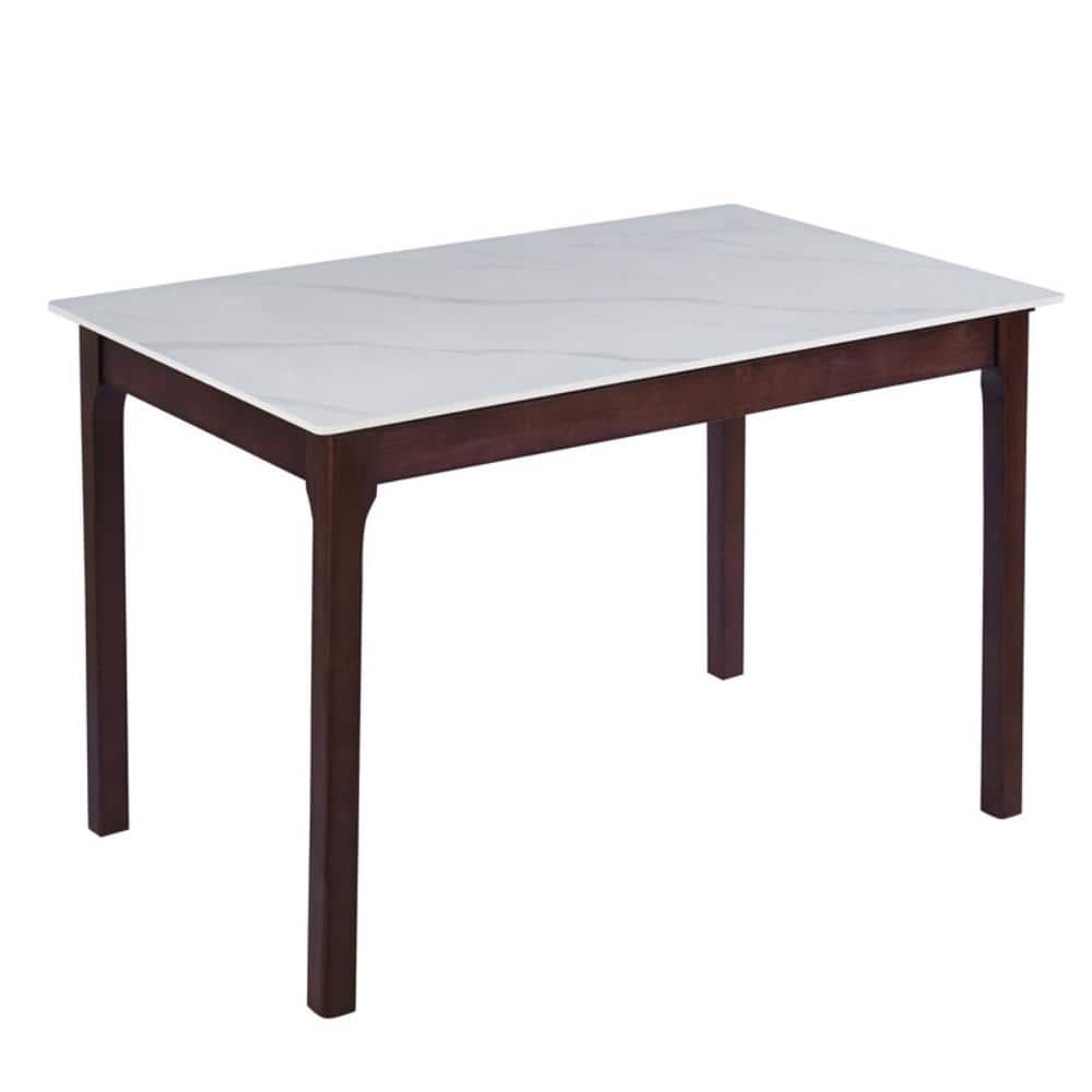 Mina 70 in. White Sintered Stone Dining Table with Walnut Wood Base, Rectangular Modern Stain-Resistant Kitchen Table