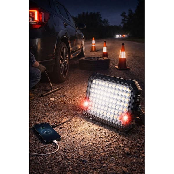 5 Volt 10000 Lumen LED Rechargeable Work Light with 12000mAh Power Bank, 4 Modes, IP65 Magnetic Flood Light