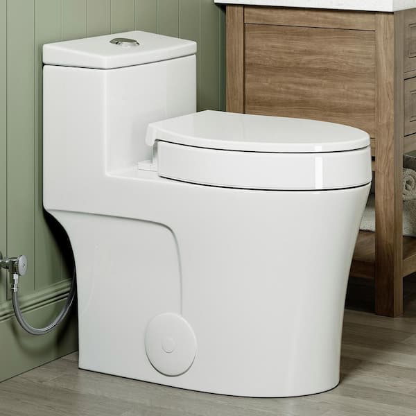 HOROW (1-Piece) 0.8/1.28 GPF Dual Flush Elongated Toilet in White HR-0038W with 3 in. Toilet Seat Riser, MAP Flush 1000g