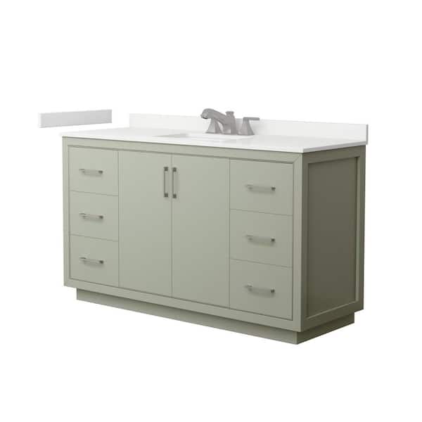 Wyndham Collection Icon 60 in. W x 22 in. D x 35 in. H Single Bath Vanity in Light Green with White Quartz Top