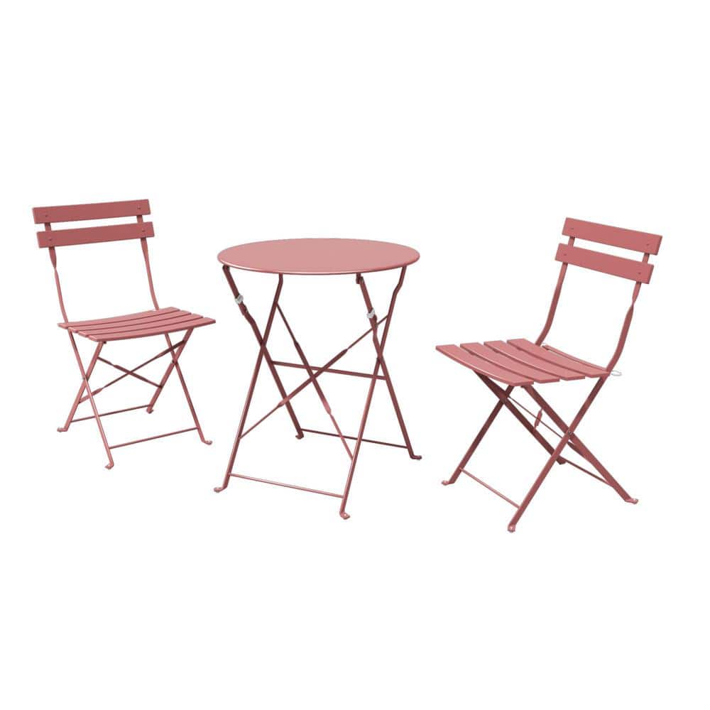 3-Piece Metal Outdoor Bistro Set of Foldable Patio Table and 2 Chairs for G