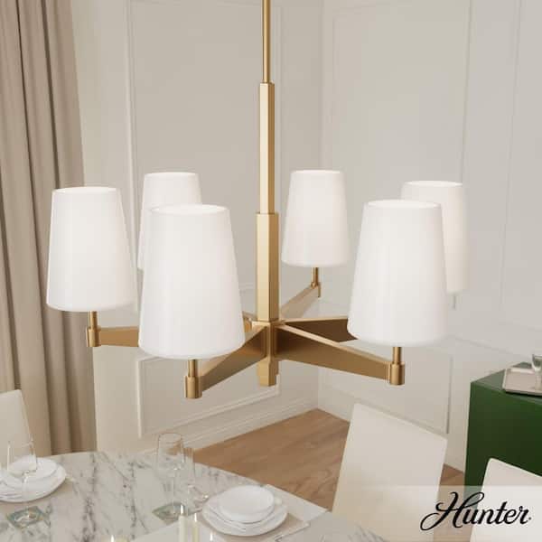 Nolita 6-Light Alturas Gold Branch Chandelier with Cased White Glass Shades