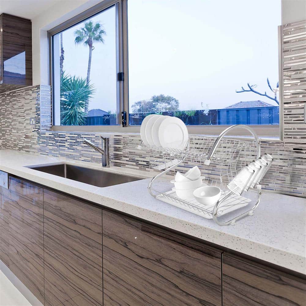 Multifunctional SShaped Dual Layers Dish Racks Bowls and Dishes and
