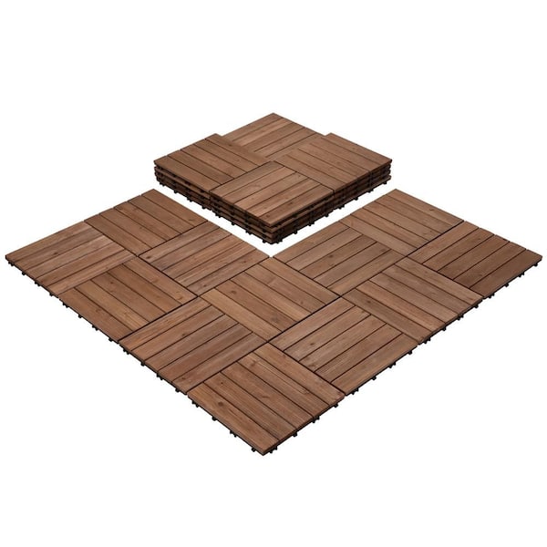 12 in. x 12 in. Interlocking Fir Wood Flooring Tiles For Patio Deck Pack of 27 Tiles